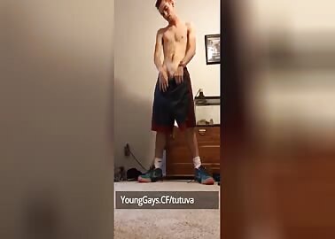 An athlete came in from training and jerked off