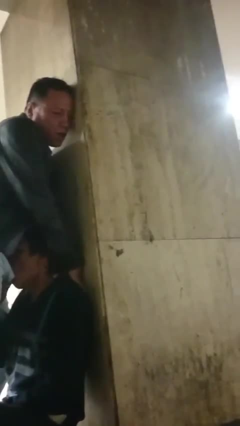 caught Sucking a man in a train station